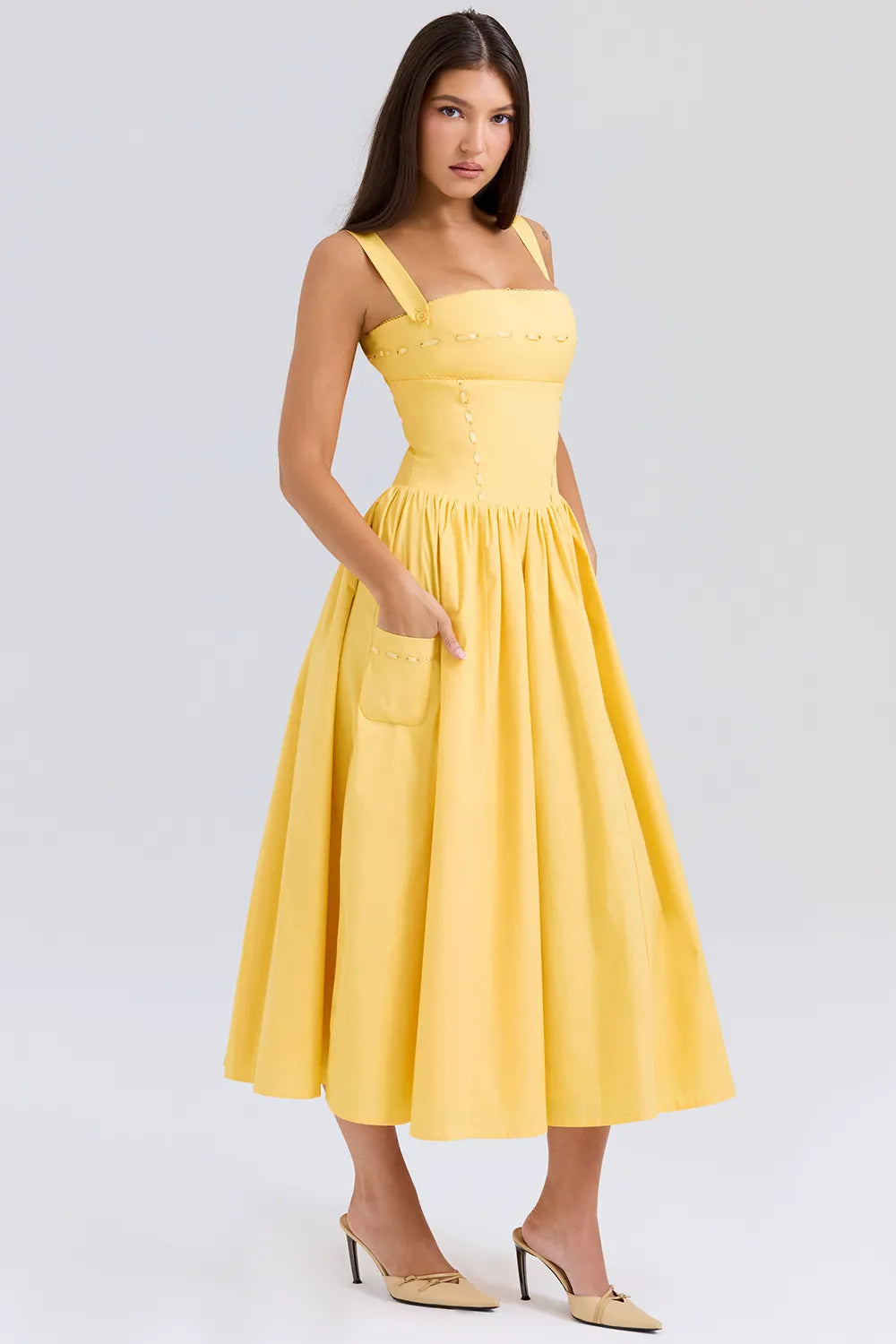 Vivien Apricot Cotton Midi Sundress
