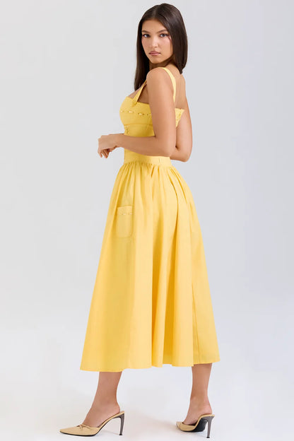 Vivien Apricot Cotton Midi Sundress