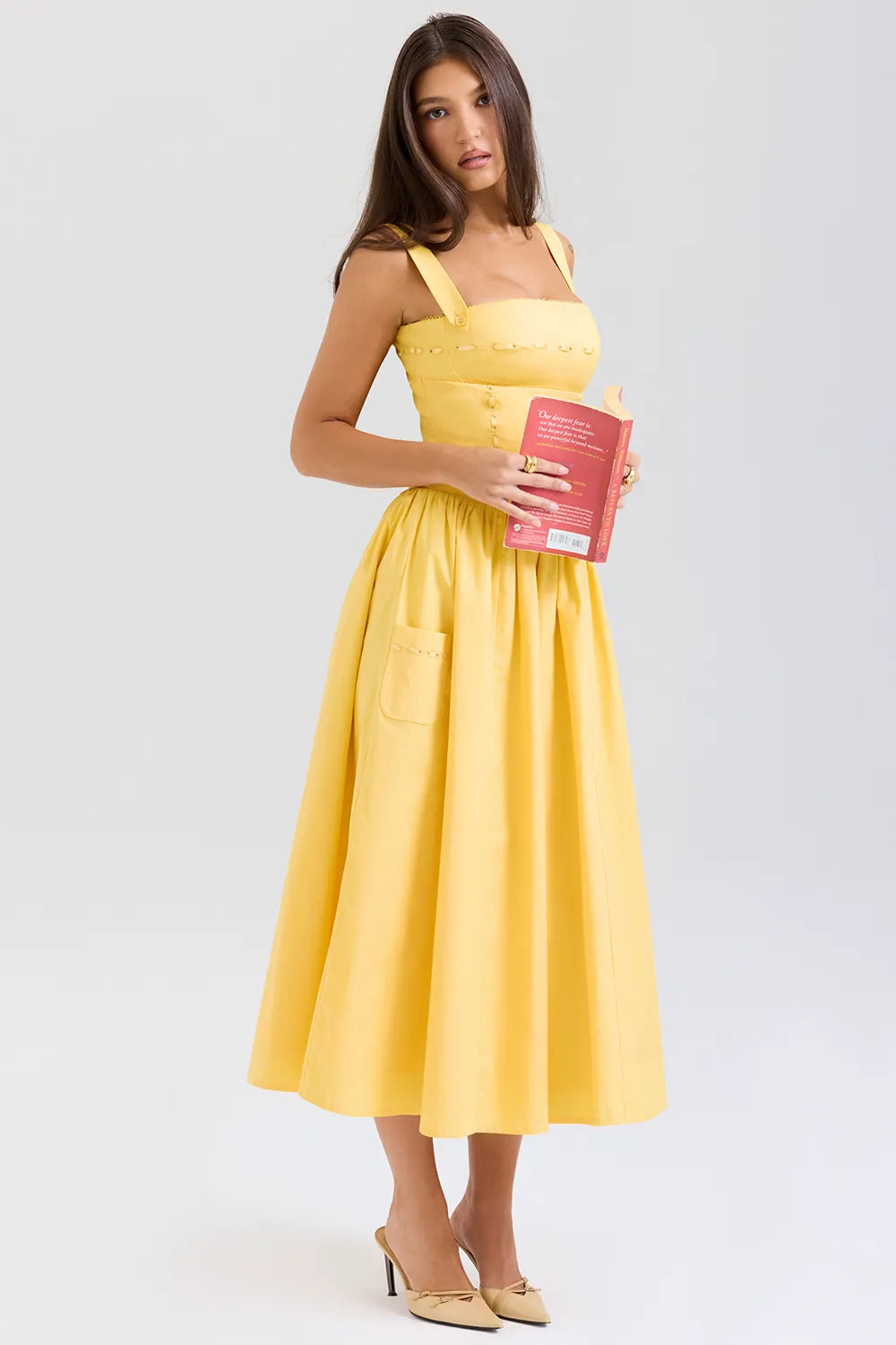 Vivien Apricot Cotton Midi Sundress