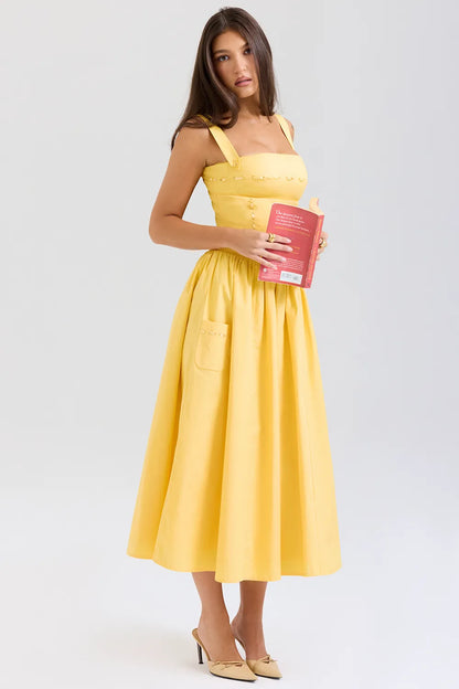 Vivien Apricot Cotton Midi Sundress