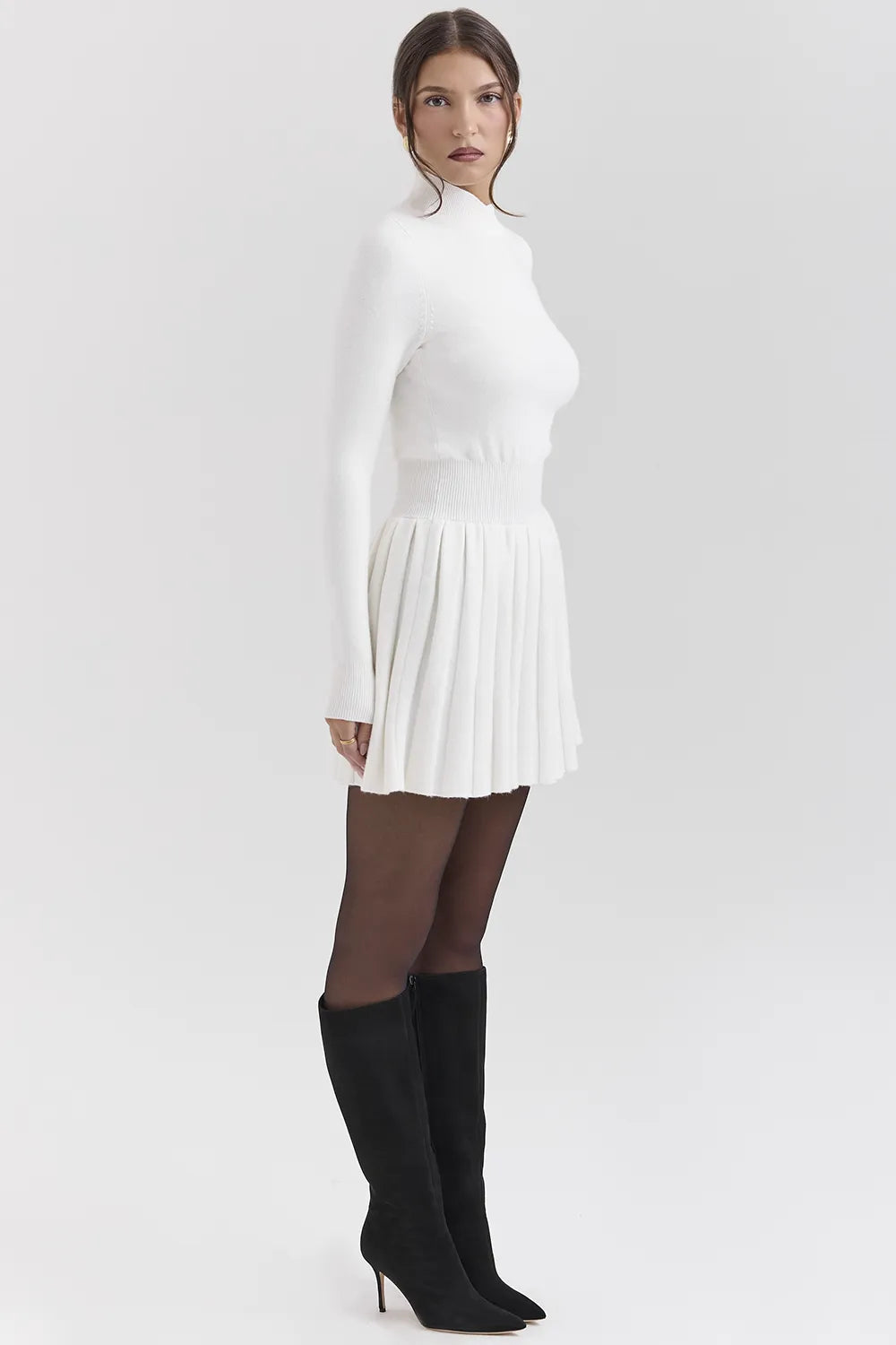 Willow White Cashmere Blend Pleated Skated Mini Dress