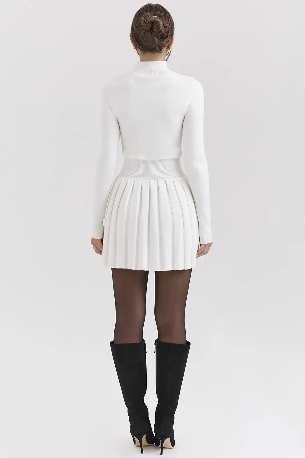 Willow White Cashmere Blend Pleated Skated Mini Dress