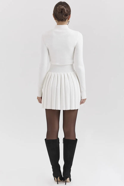 Willow White Cashmere Blend Pleated Skated Mini Dress