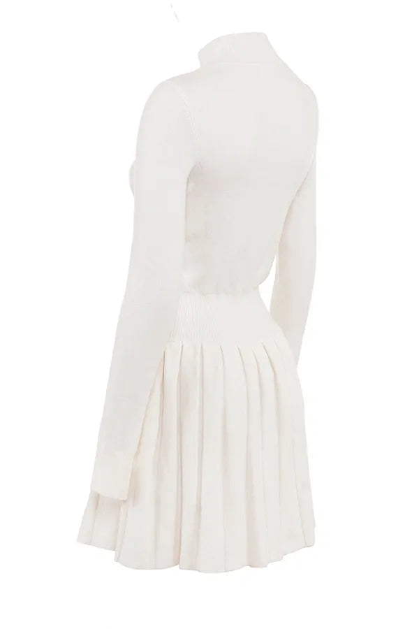 Willow White Cashmere Blend Pleated Skated Mini Dress