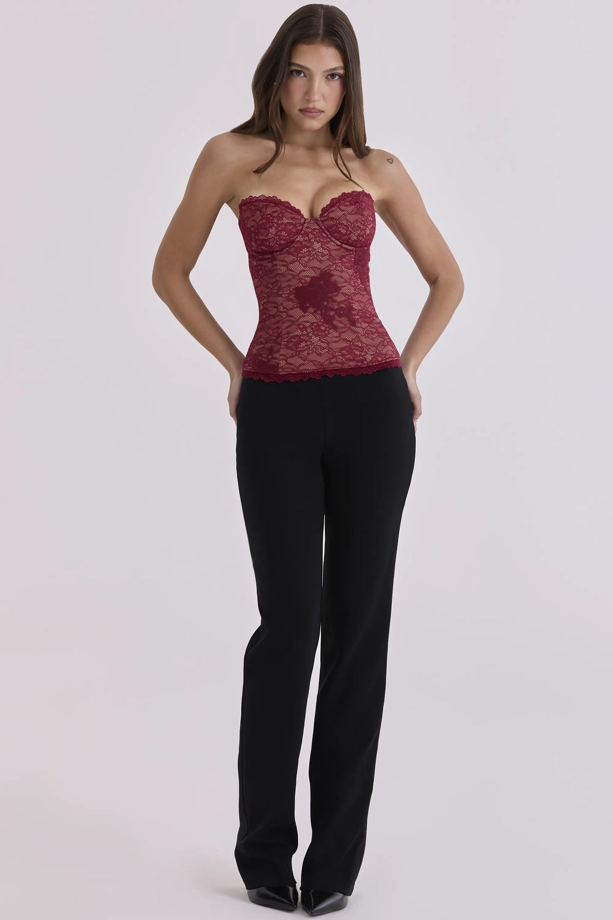 Yara Wine Lace Strapless Corset Top