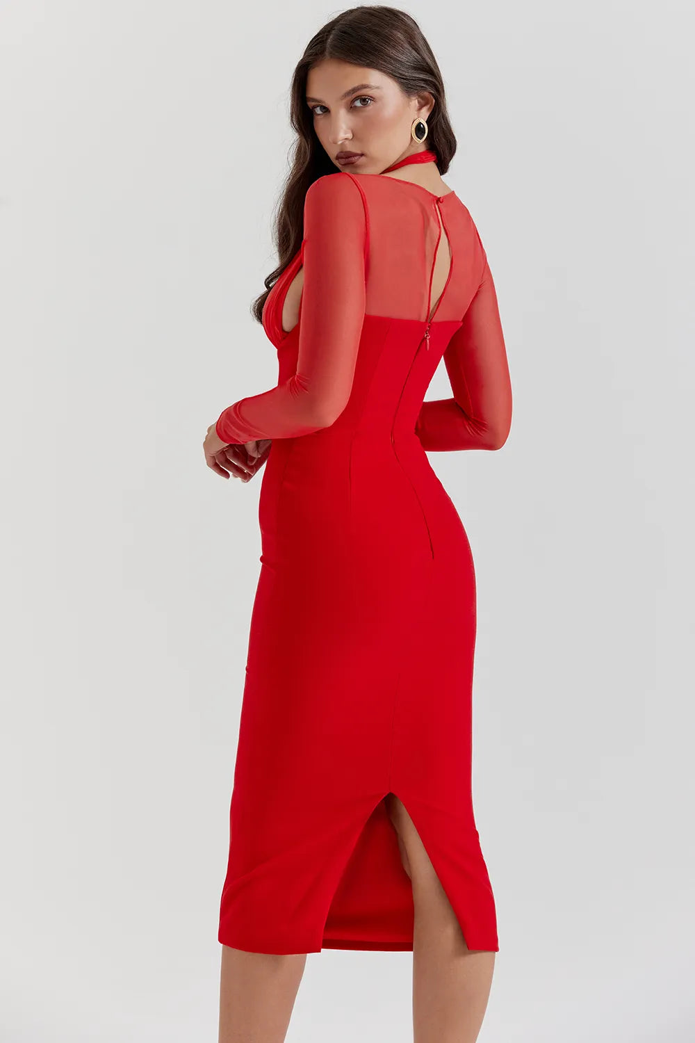 Yasmin Scarlet Plunge Midi Dress
