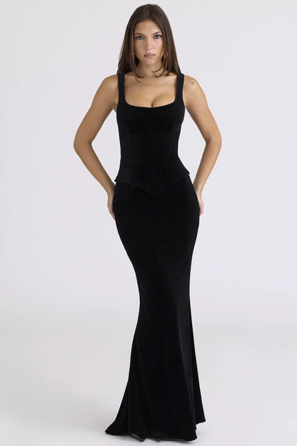 Yasmina Black Velvet Hourglass Maxi Dress - Limited Edition