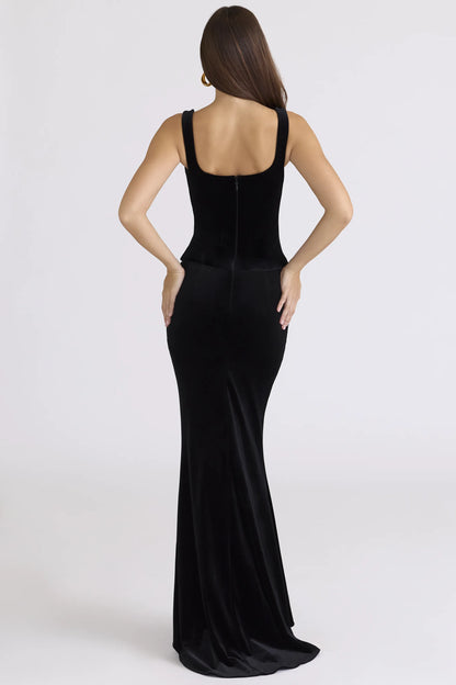 Yasmina Black Velvet Hourglass Maxi Dress - Limited Edition