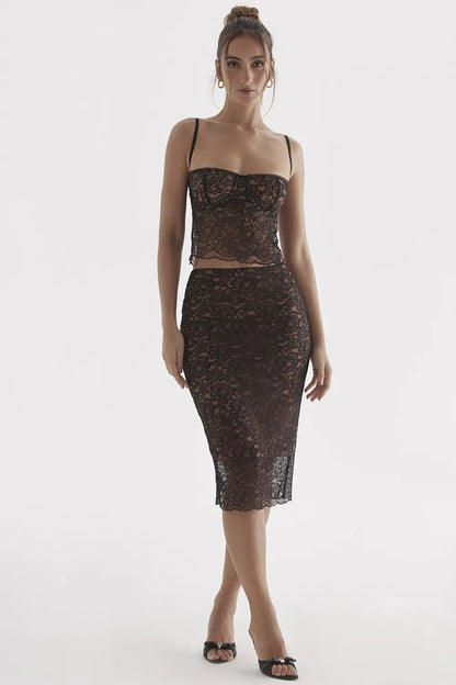 Yolanda Black Lace Midi Skirt