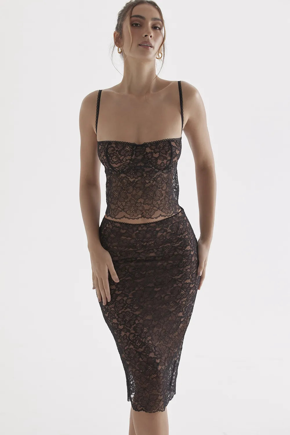 Yolanda Black Lace Midi Skirt