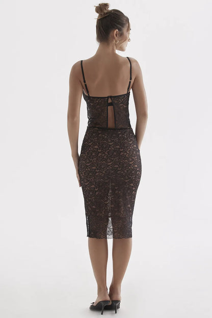 Yolanda Black Lace Midi Skirt