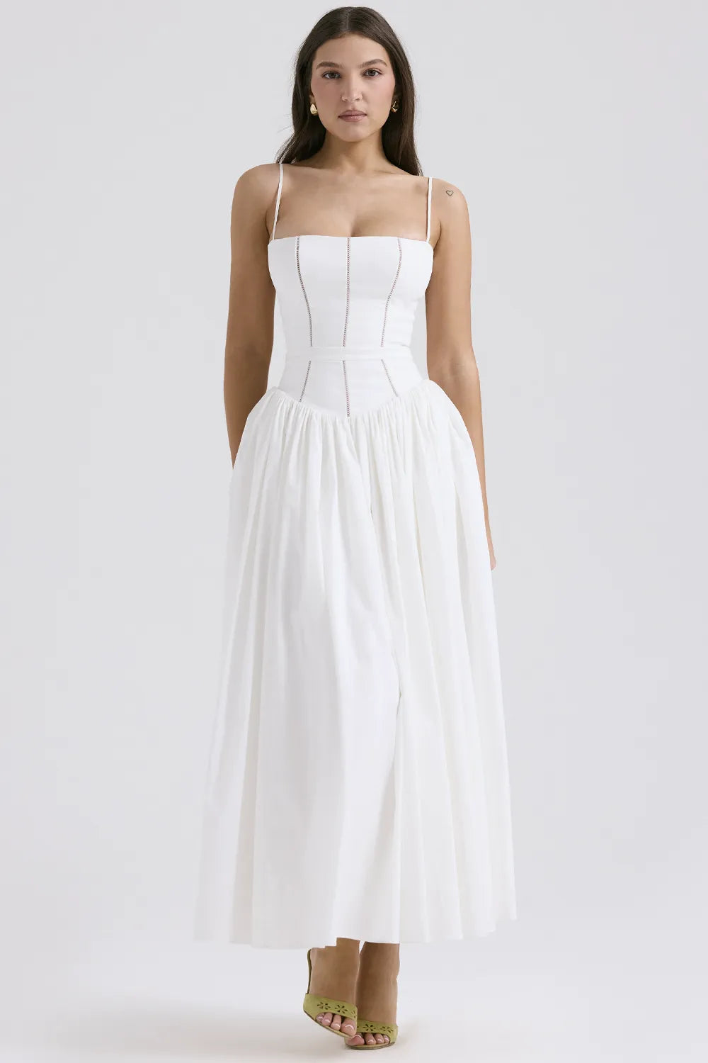 Ysabella White Cotton Maxi Sundress