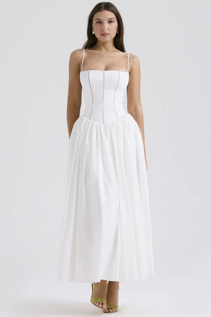 Ysabella White Cotton Maxi Sundress