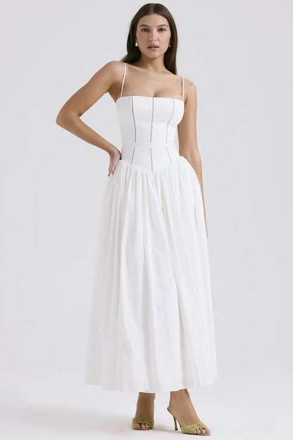 Ysabella White Cotton Maxi Sundress