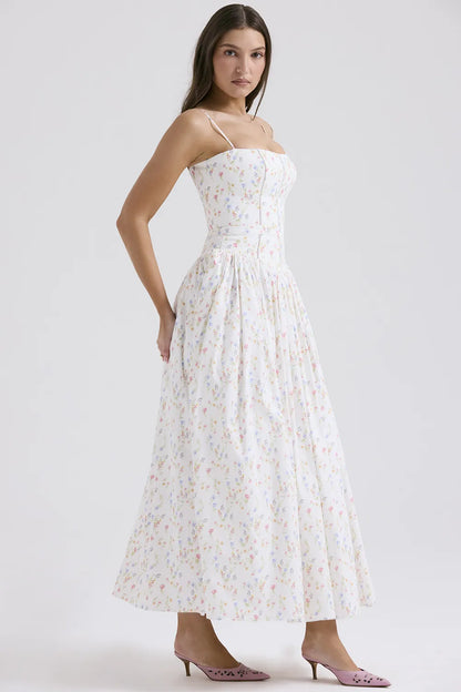 Ysabella White Posy Print Cotton Maxi Sundress