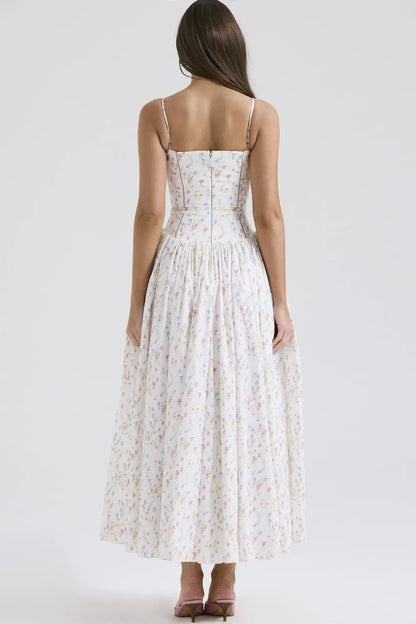 Ysabella White Posy Print Cotton Maxi Sundress