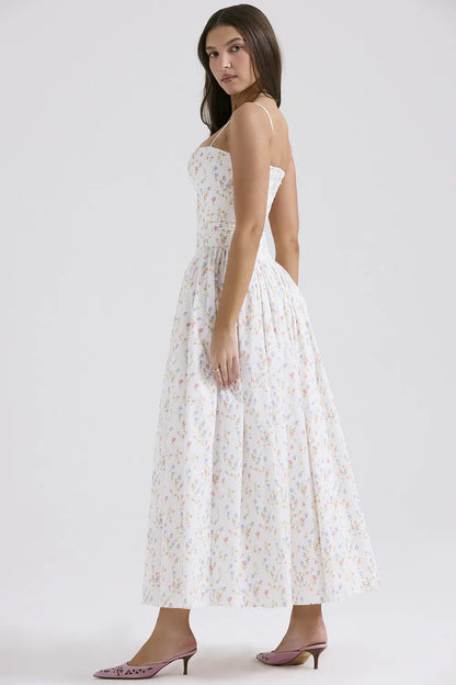 Ysabella White Posy Print Cotton Maxi Sundress