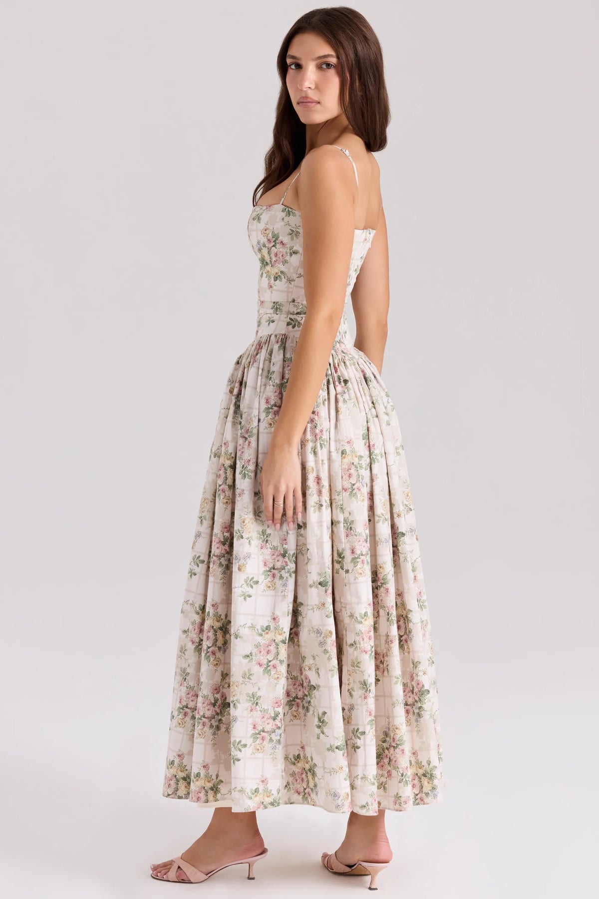 Ysabella Cream Floral Print Cotton Midi Sundress