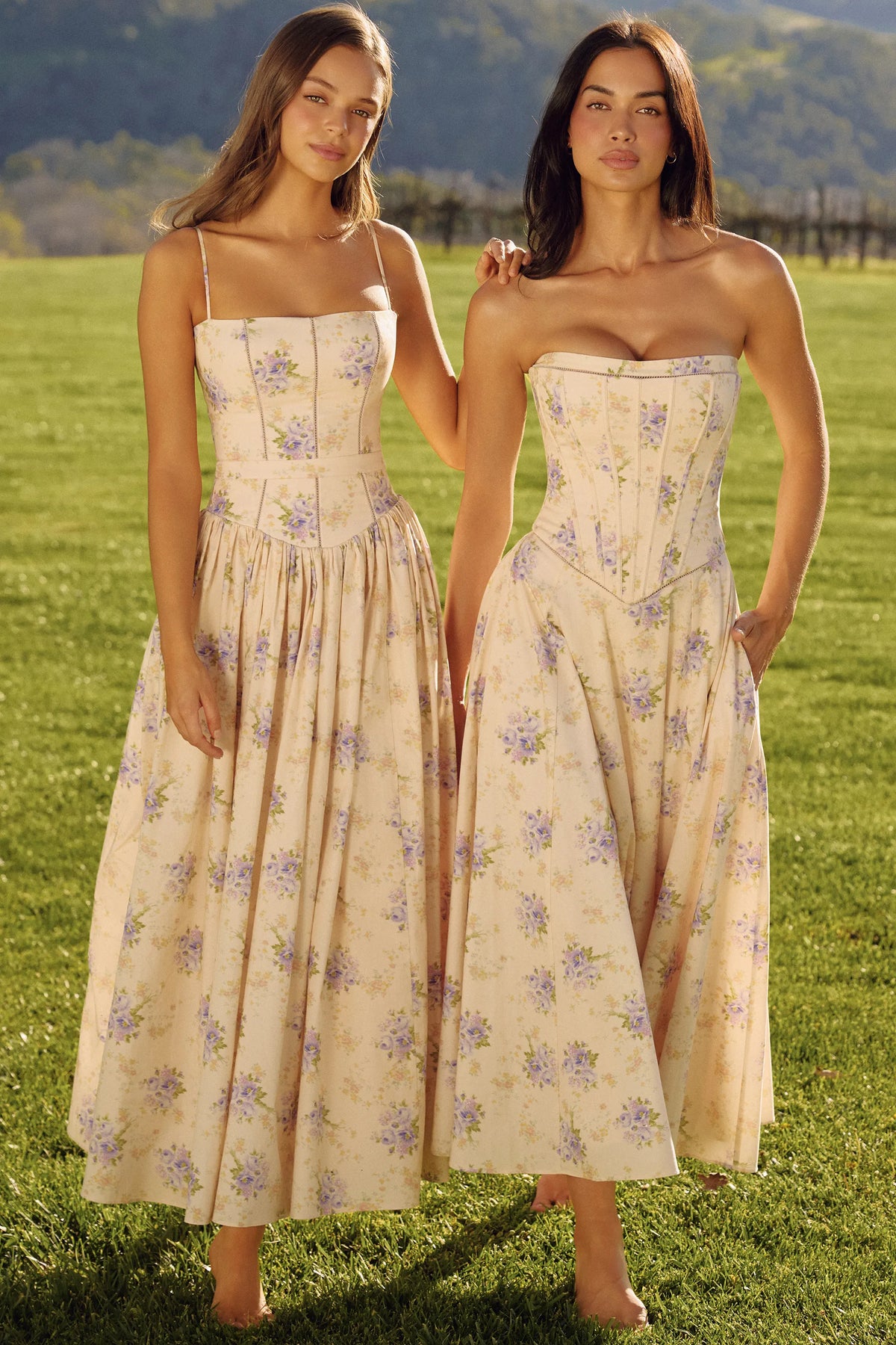 Ysabella Ivory Sweet Peony Floral Print Cotton Midi Sundress