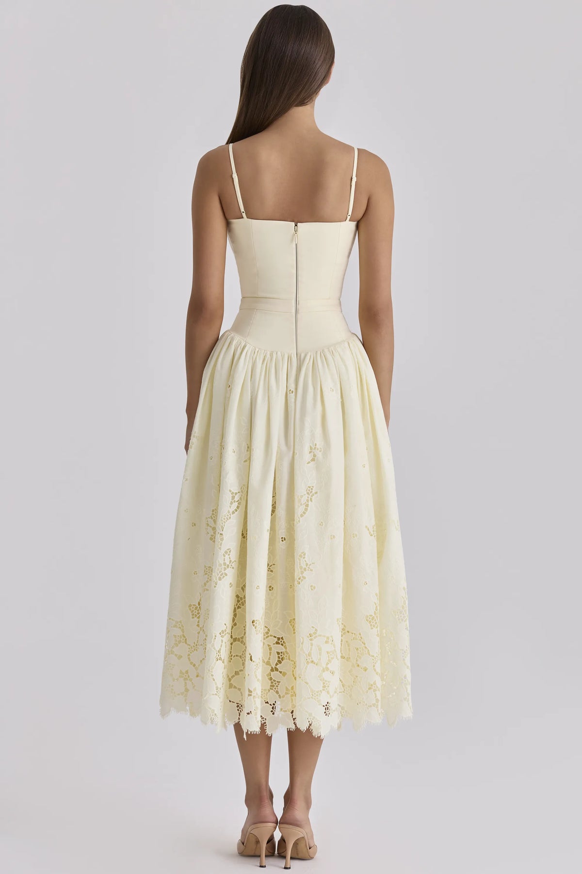 Ysabella Lemon Custom Lace + Broderie Anglaise Midi Sundress