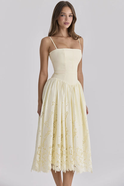 Ysabella Lemon Custom Lace + Broderie Anglaise Midi Sundress