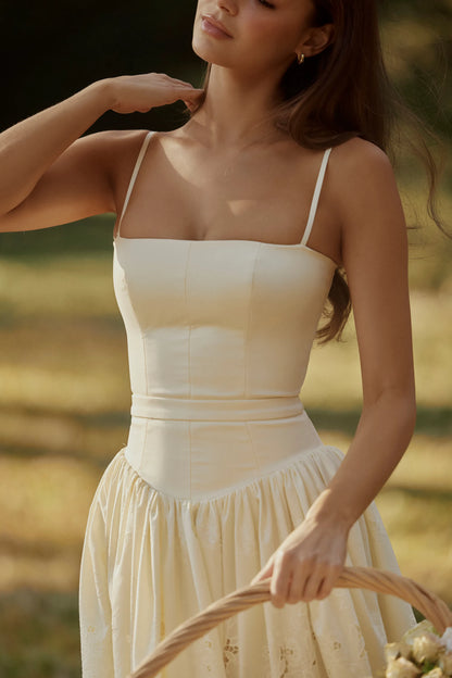 Ysabella Lemon Custom Lace + Broderie Anglaise Midi Sundress