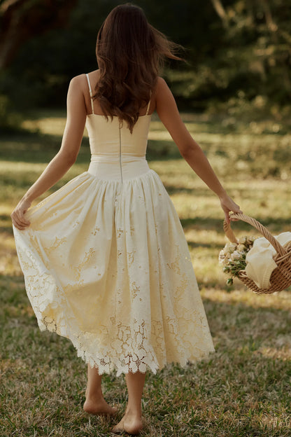 Ysabella Lemon Custom Lace + Broderie Anglaise Midi Sundress