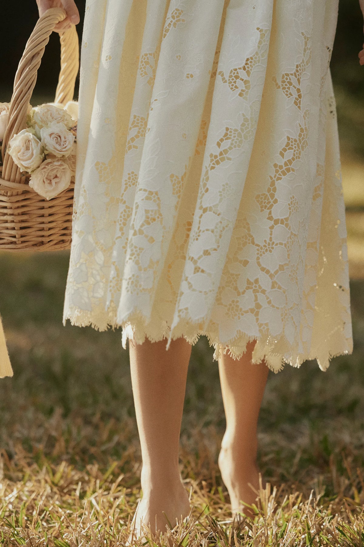 Ysabella Lemon Custom Lace + Broderie Anglaise Midi Sundress