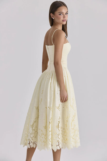 Ysabella Lemon Custom Lace + Broderie Anglaise Midi Sundress