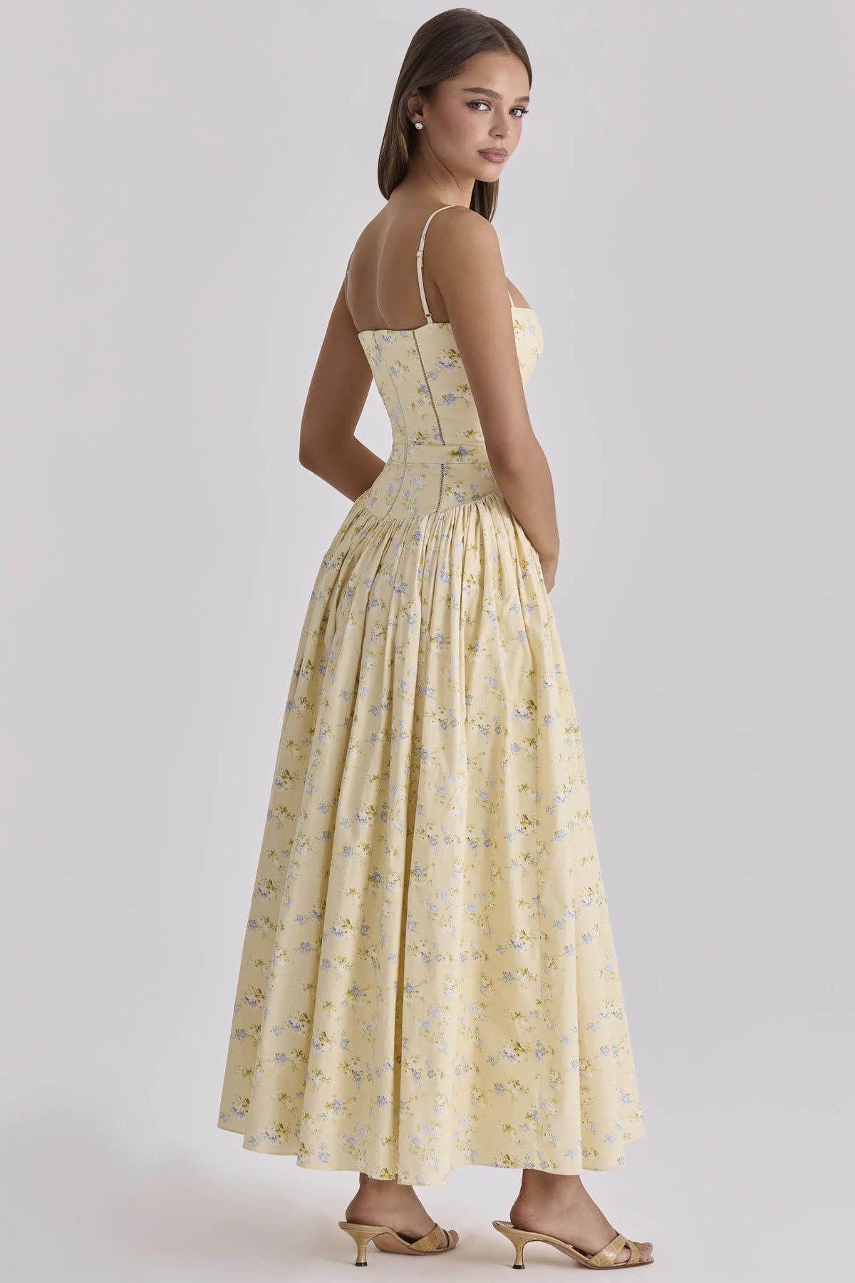 Ysabella Floral Lemon Print Cotton Midi Sundress