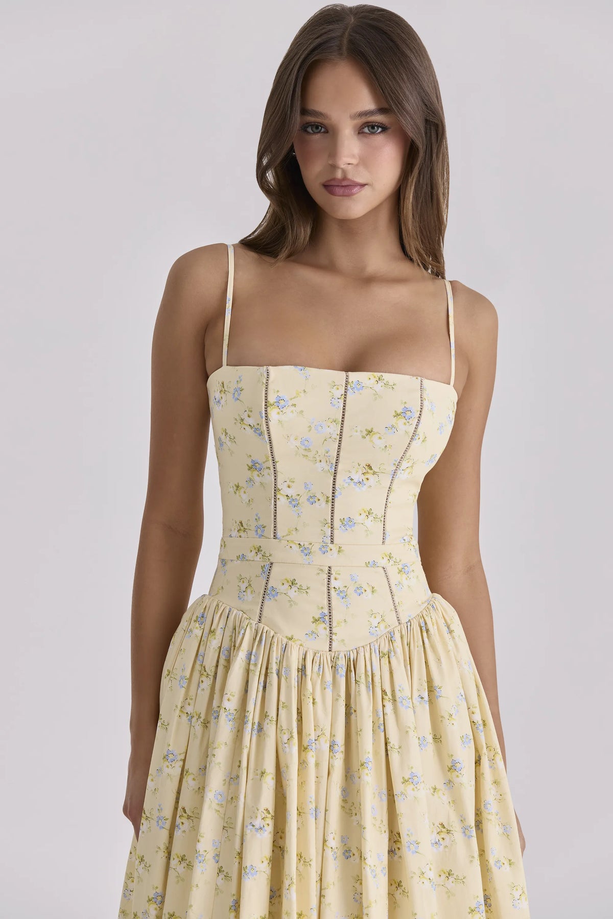 Ysabella Floral Lemon Print Cotton Midi Sundress