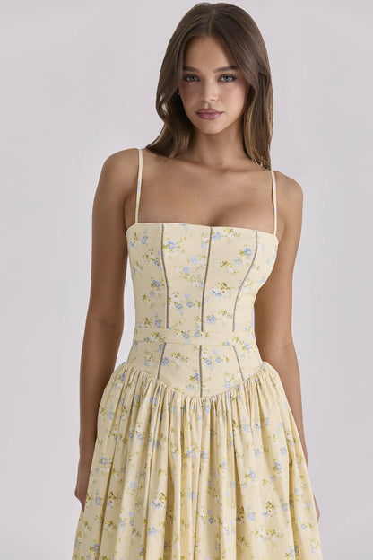 Ysabella Floral Lemon Print Cotton Midi Sundress
