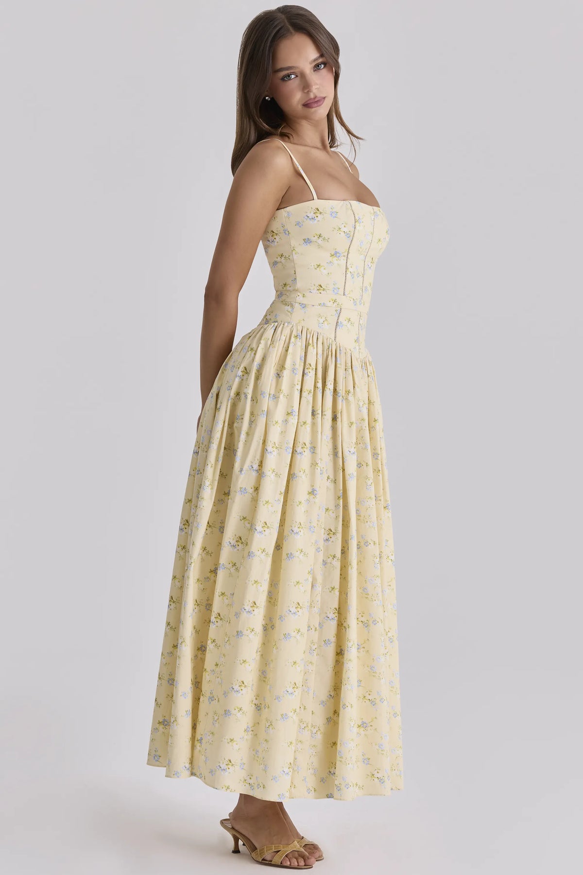 Ysabella Floral Lemon Print Cotton Midi Sundress