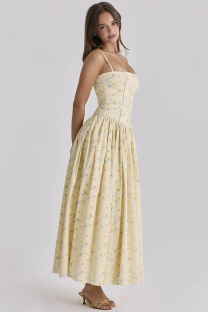 Ysabella Floral Lemon Print Cotton Midi Sundress