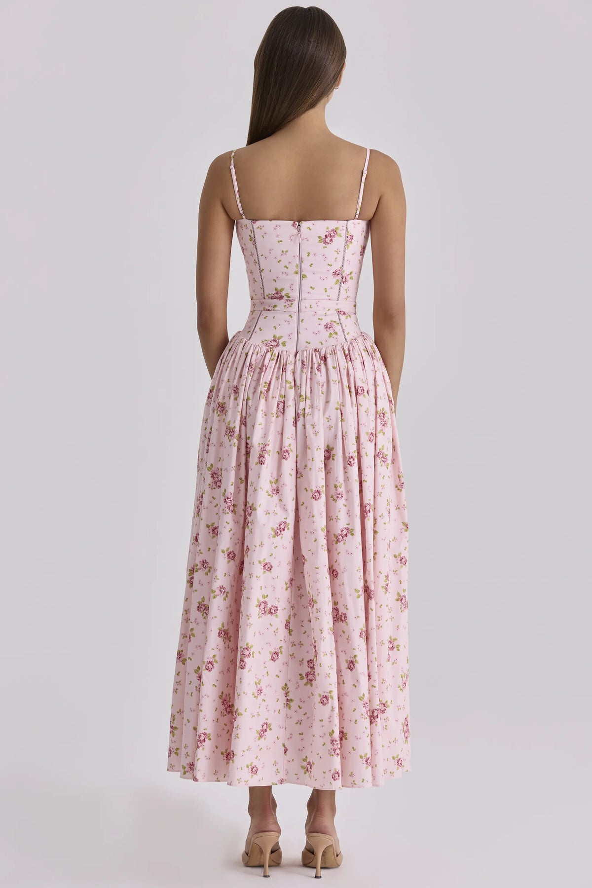 Ysabella Pink Vintage Rose Print Cotton Midi Sundress