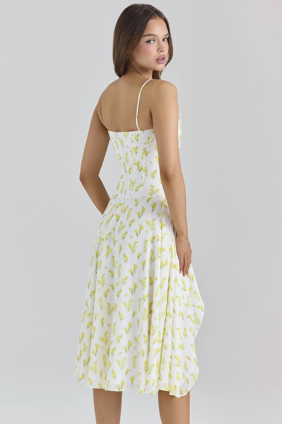 Yvette Lemon Floral Print Georgette Midi Dress
