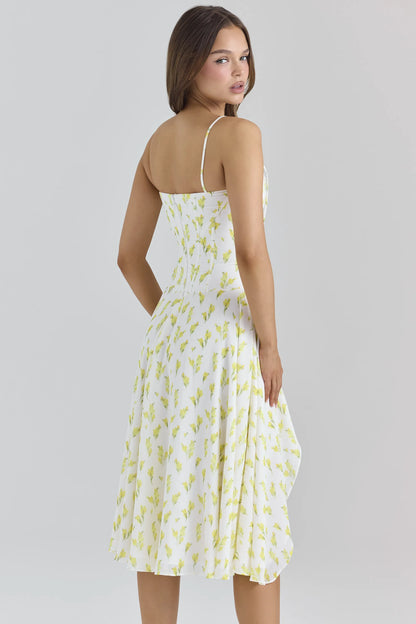 Yvette Lemon Floral Print Georgette Midi Dress