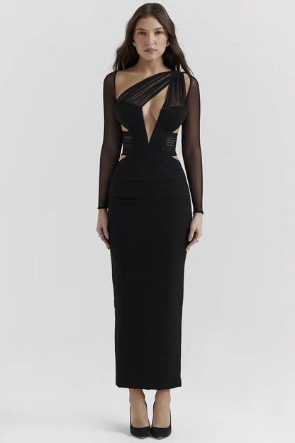 Zahra Black Plunge Maxi Dress