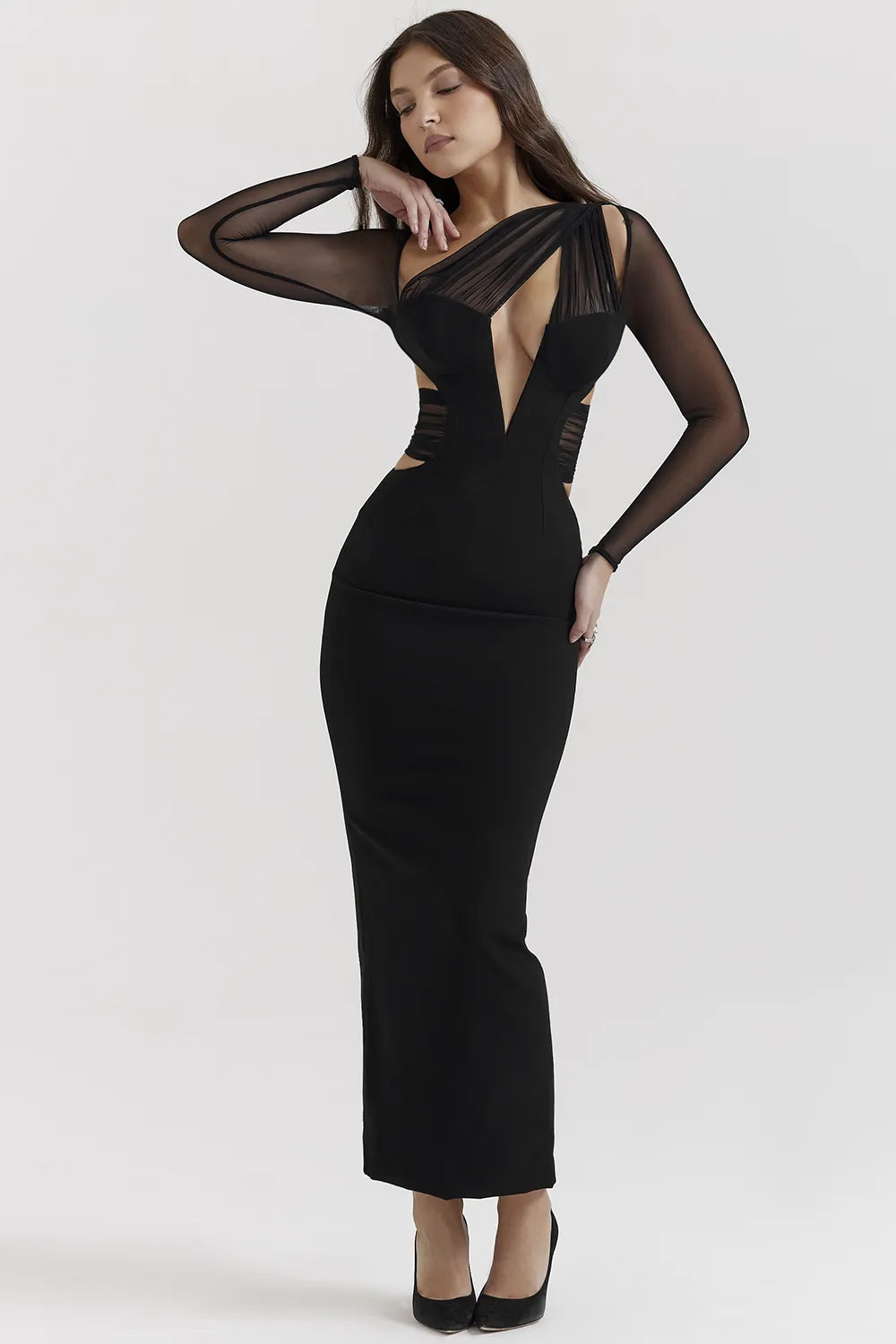 Zahra Black Plunge Maxi Dress