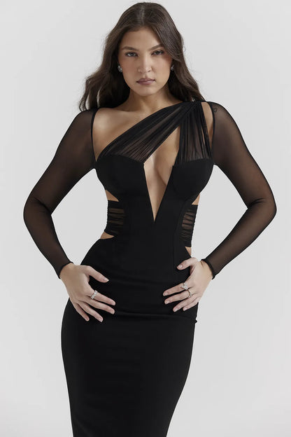 Zahra Black Plunge Maxi Dress