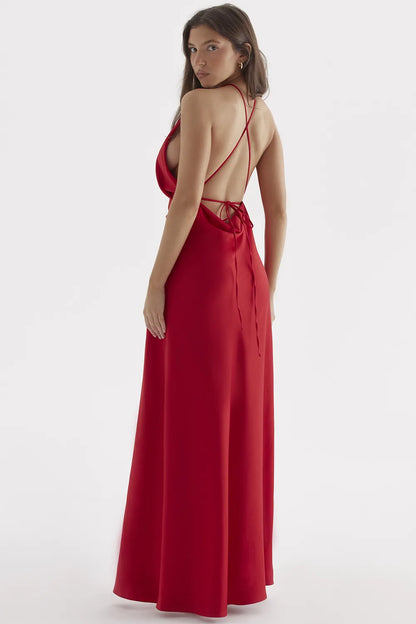 Zanab Red Rose Thigh Slit Maxi Dress