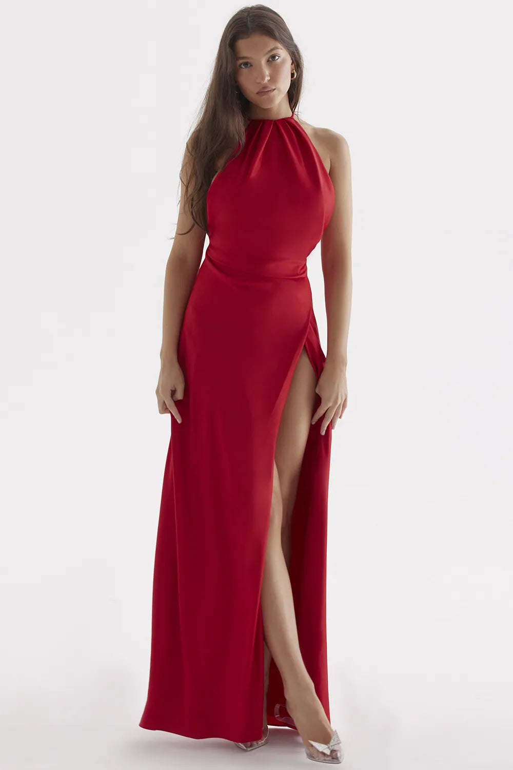 Zanab Red Rose Thigh Slit Maxi Dress