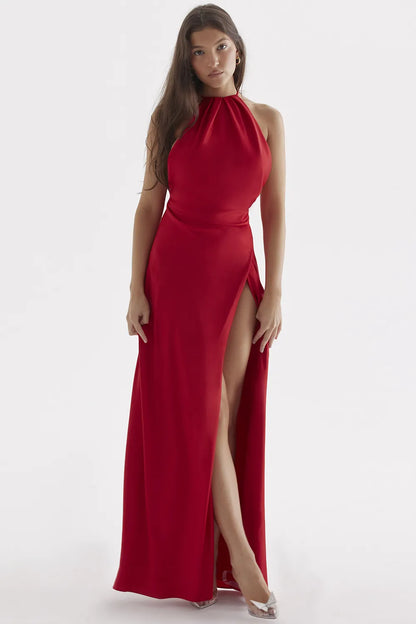Zanab Red Rose Thigh Slit Maxi Dress