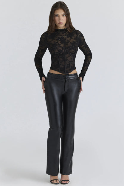 Zoe Black Lace Long Sleeve Corset Top